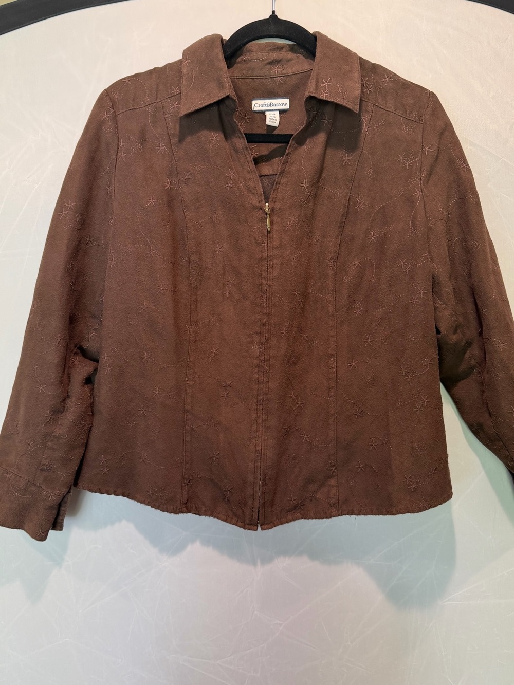 Croft & Barrow Faux Suede Embroidered Jacket Brown